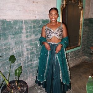 Elegant Teal Lehenga with Embellished Details